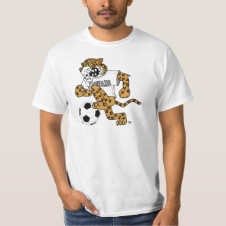 サッカーを遊んでいるジャガーの学校のマスコット Tシャツ