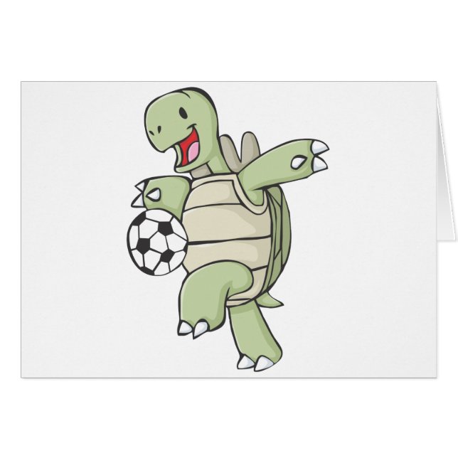 サッカーを遊んでいる幸せなカメ (正面横)