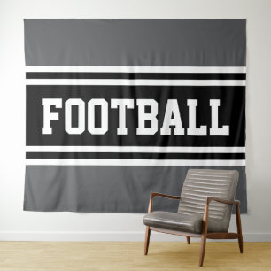 サッカーアスレティックグレー白黒レーシングストライプズ タペストリー