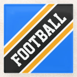 サッカーアスレティックブライトブルーブラックスラントストライプ ガラスコースター