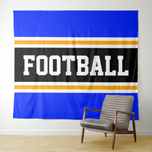 サッカーアスレティックブルーブラックイエローレースストライプレース タペストリー