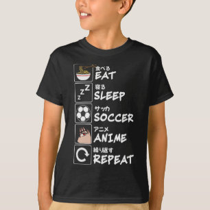 サッカーアニメが大好きなオタクのための面白いデザイン Eat Sleep Soccer Anime Tシャツ