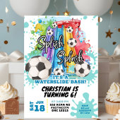 サッカーウォータースライドプールパーティー誕生日招待状 招待状
