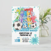 サッカーウォータースライドプールパーティー誕生日招待状 招待状 (スタンド正面)