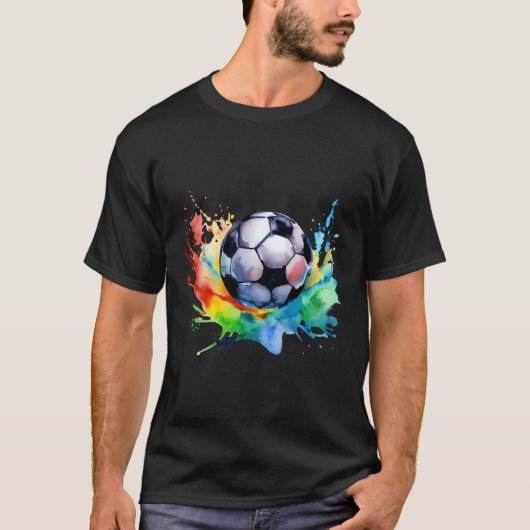 サッカーウオーターカラーサッカーボールアートスプラッシュプレー Tシャツ (正面)