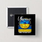 サッカーウクライナ国旗動揺して、サッカーボール 缶バッジ (正面&裏面)