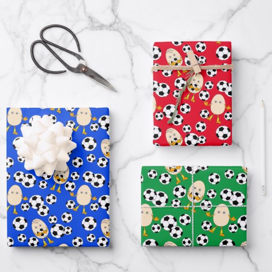 サッカーエッグヘッド模様 ラッピングペーパーシート (正面)