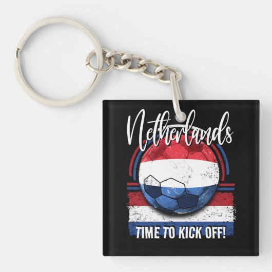 サッカーオランダ国旗動揺して、サッカー国旗 キーホルダー (正面)