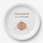 サッカーオレンジ色のカボチャで感謝祭 ペーパープレート (正面)