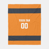 サッカーオレンジ、ネイビー、ホワイトパーソナライズされた フリースブランケット (正面)