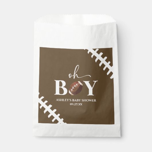 サッカーオーボーイブラウンホワイトベビーシャワー フェイバーバッグ (正面)