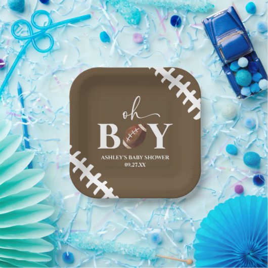 サッカーオーボーイブラウンホワイトベビーシャワー ペーパープレート (パーティー)