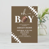 サッカーオーボーイブラウンホワイトベビーシャワー 招待状 (スタンド正面)