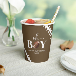 サッカーオーボーイブラウンホワイトベビーシャワー 紙コップ