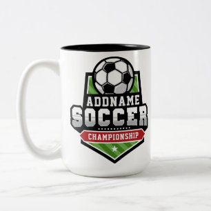 サッカーカスタマイズADD文字Varsityチームプレーヤー ツートーンマグカップ
