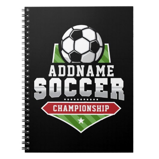 サッカーカスタマイズADD文字Varsityチームプレーヤー ノートブック (正面)