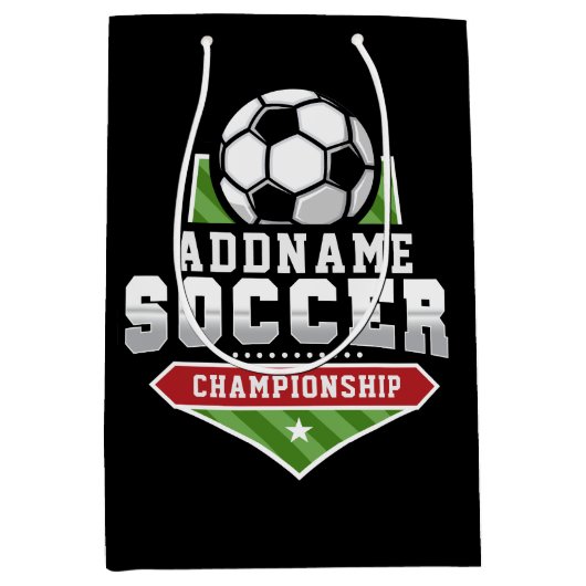 サッカーカスタマイズADD文字Varsityチームプレーヤー ミディアムペーパーバッグ (正面)