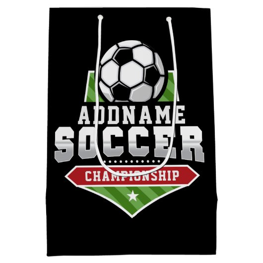 サッカーカスタマイズADD文字Varsityチームプレーヤー ミディアムペーパーバッグ (裏面)