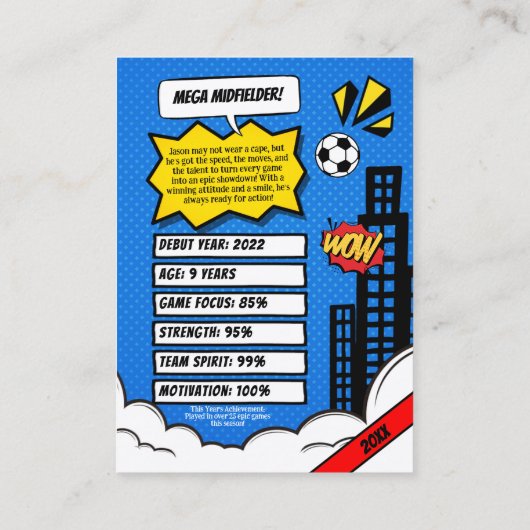 サッカーカスタムトレーディングカード、漫画サッカーカード コーリングカード (裏面)