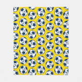 サッカーカスタムボールの黄色とネイビーブルー フリースブランケット (正面)