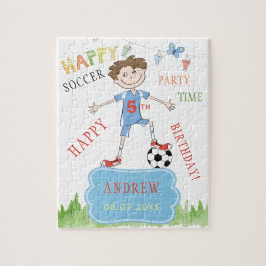 サッカーカスタム子供誕生日面白いカラフル ジグソーパズル (縦)