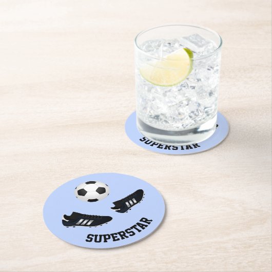 サッカーカスタム文字ブルー紙コースター ラウンドペーパーコースター (インサイチュ)