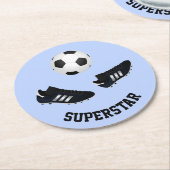 サッカーカスタム文字ブルー紙コースター ラウンドペーパーコースター (アングル)