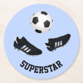 サッカーカスタム文字ブルー紙コースター ラウンドペーパーコースター (正面)