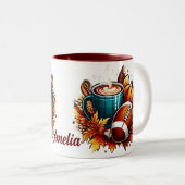 サッカーカスタム秋ユニークコテージコーコーヒーマグ ツートーンマグカップ (正面右)