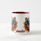 サッカーカスタム秋ユニークコテージコーコーヒーマグ ツートーンマグカップ (中央)