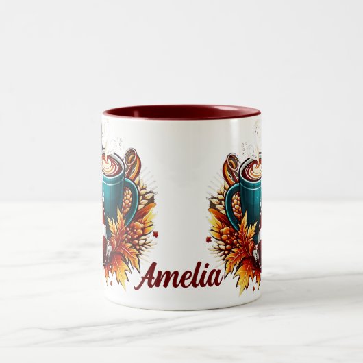 サッカーカスタム秋ユニークコテージコーコーヒーマグ ツートーンマグカップ (中央)