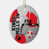 サッカーカスタム赤と白ボールのパーソナライズド セラミックオーナメント (右)