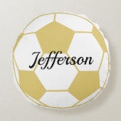 サッカーカスタム金ゴールドとサッカーの白ボールのラウンド ラウンドクッション (正面)