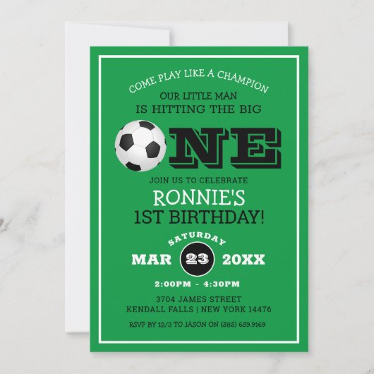 サッカーカッコいいキッズ1歳の誕生日 招待状 (正面)