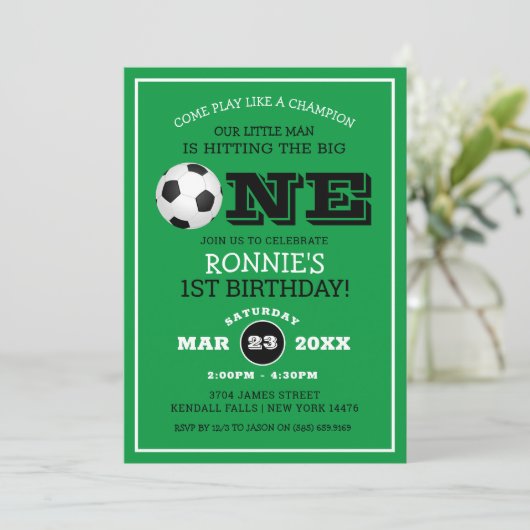 サッカーカッコいいキッズ1歳の誕生日 招待状 (スタンド正面)