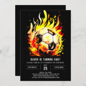 サッカーカラフルの子の編集可能誕生日 招待状 (正面/裏面)