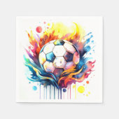 サッカーカラフルキッズウォーターカラー誕生日 スタンダードカクテルナプキン (正面)