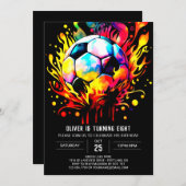 サッカーカラフルキッズオンライン誕生日 招待状 (正面/裏面)