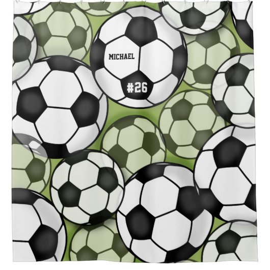 サッカーカラフルボール子供たち少年の名前ジャージー番号 シャワーカーテン (正面)