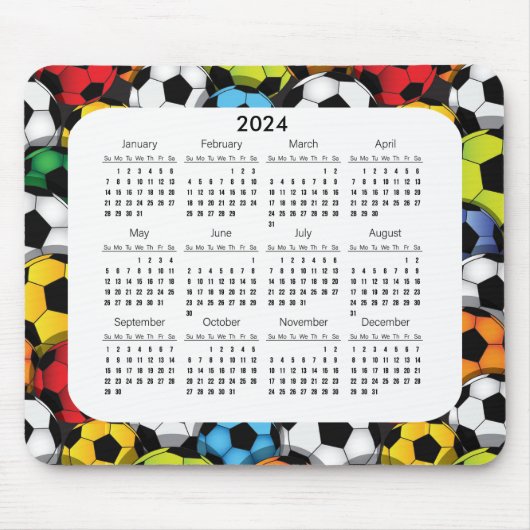 サッカーカラフルボール2024カレンダーマウスパッド マウスパッド (正面)