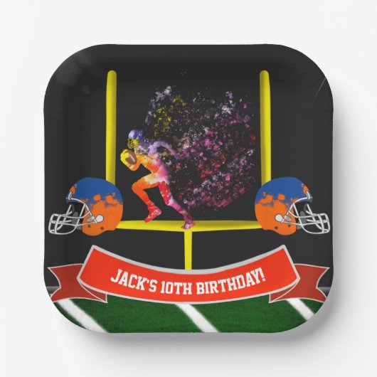 サッカーカラフル選手走の誕生日 ペーパープレート (正面)