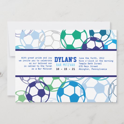 サッカーカラーバーバルミツワー招待状 招待状 (正面)