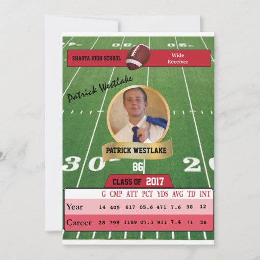 サッカーカード付き/統計グラフ招待状 – 赤 招待状 (正面)