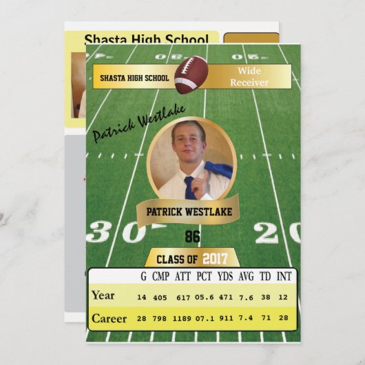 サッカーカード付/統計グラフ招待状-金ゴールド 招待状 (正面/裏面)