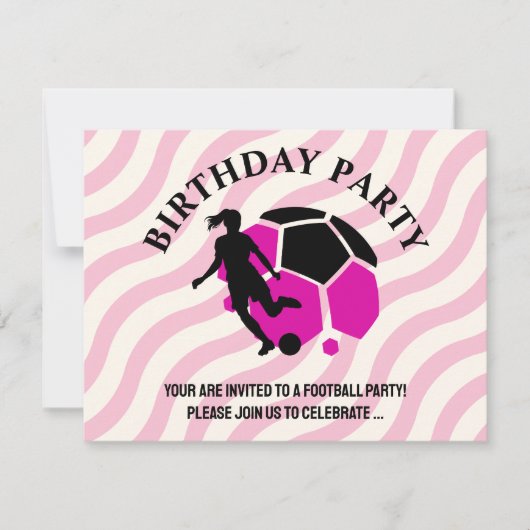 サッカーガールの誕生日パーティー、サッカー選手のギフト 招待状 (正面)