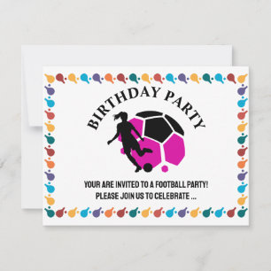 サッカーガールの誕生日パーティー、フットボールプレイヤーのギフト 招待状
