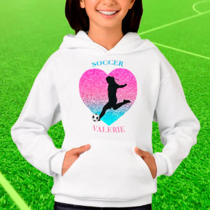 サッカーガールハートフード付きスウェットシャツ（名前あり）