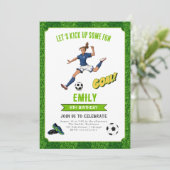 サッカーガールバースデーパーティーの招待 招待状 (スタンド正面)