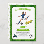 サッカーガールバースデーパーティーの招待 招待状 (正面/裏面)