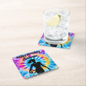 サッカーガールパーソナライズされたネクタイ染めレインボー誕生日 ペーパーコースター (インサイチュ)